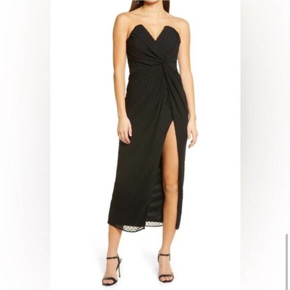 Katie May Strapless Midi Dress with Slit Black Size Medium Elegant Party Gown - Picture 4 of 8